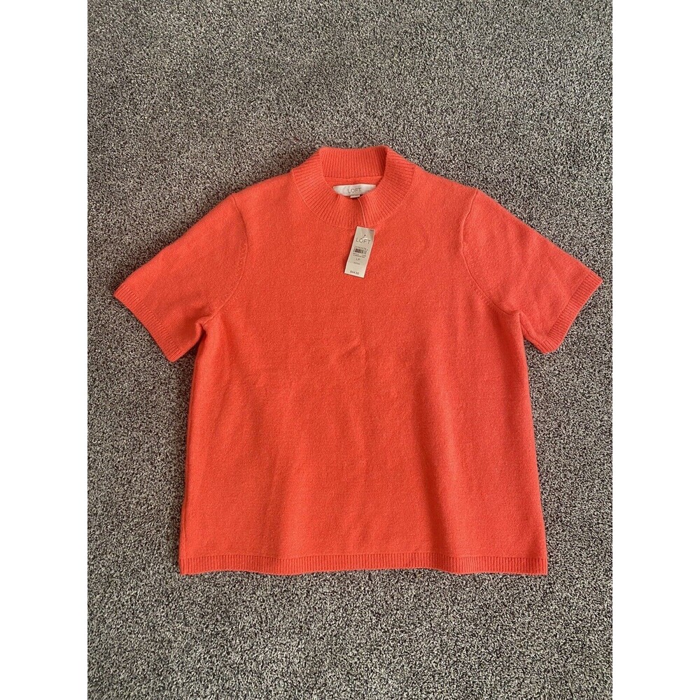 Loft Women’s Mock Neck Sweater Short Sleeve Wool/Nylon NWT  Petites Large